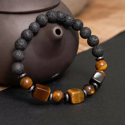 Bracelet calme en pierre de lave et cristaux variés Foviel