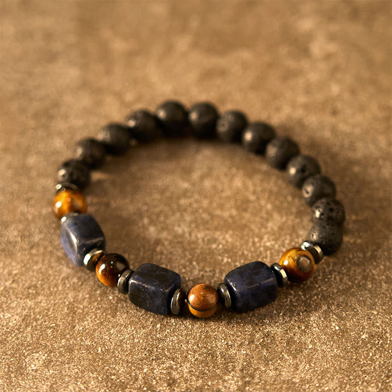 Bracelet calme en pierre de lave et cristaux variés Foviel