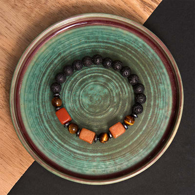 Bracelet calme en pierre de lave et cristaux variés Foviel