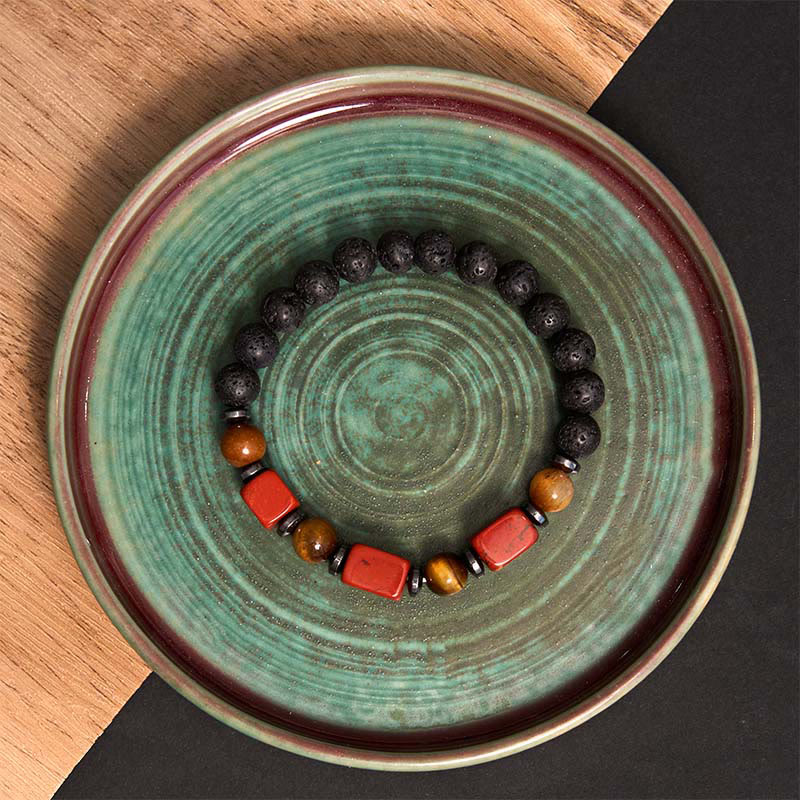 Bracelet calme en pierre de lave et cristaux variés Foviel
