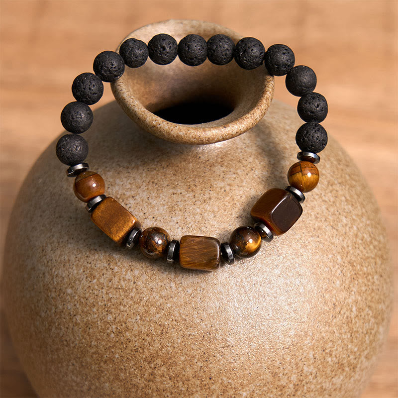 Bracelet calme en pierre de lave et cristaux variés Foviel