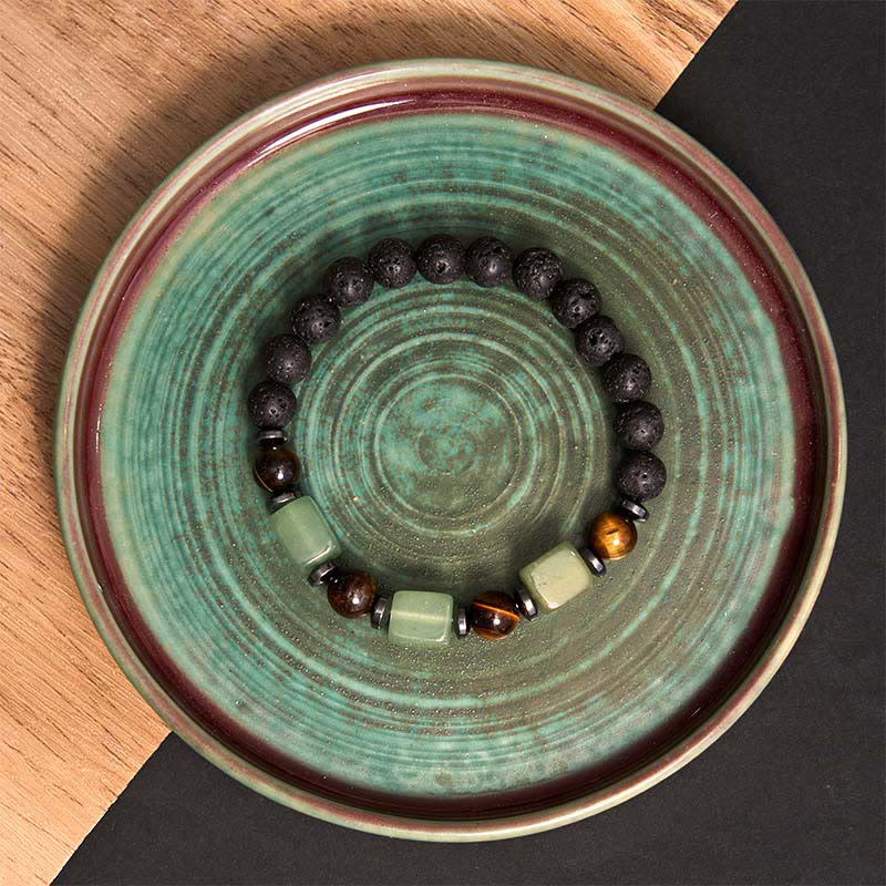 Bracelet calme en pierre de lave et cristaux variés Foviel