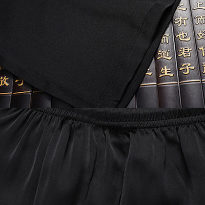 Buddha Stones Bamboo Peach Blossom Tang Suit Hanfu Traditional Uniform Short Sleeve Top Pants Clothing Men's Set - image 16
