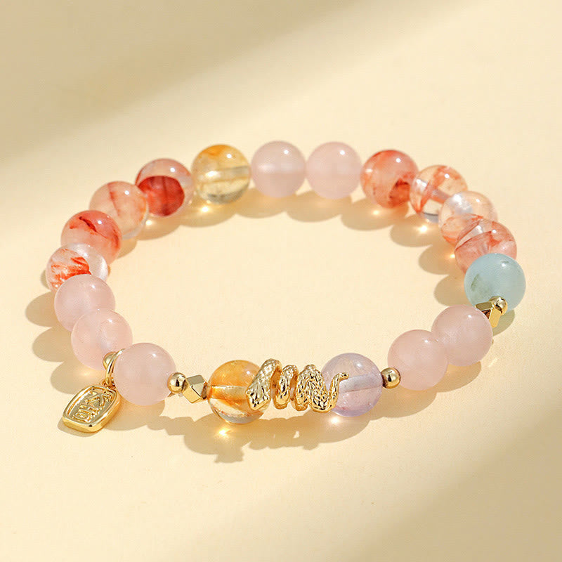 Buddha Stones Various Crystal Pink Crystal Amethyst Year Of The Snake Lucky Bracelet Bracelet BS Pink Crystal(Wrist Circumference: 14-16.5cm)