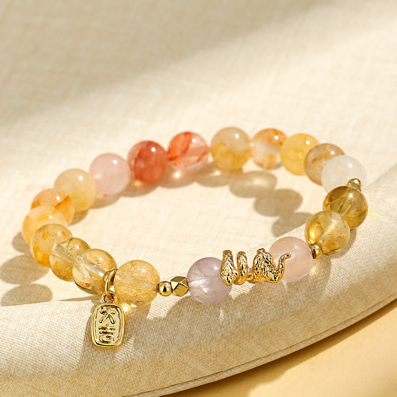Buddha Stones Various Crystal Pink Crystal Amethyst Year Of The Snake Lucky Bracelet Bracelet BS 10