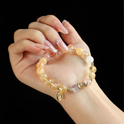 Buddha Stones Various Crystal Pink Crystal Amethyst Year Of The Snake Lucky Bracelet Bracelet BS 9