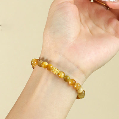 Buddha Stones Tiger Eye Fu Character Bamboo Koi Fish Lotus Om Mani Padme Hum Protection Bracelet Bracelet BS 15