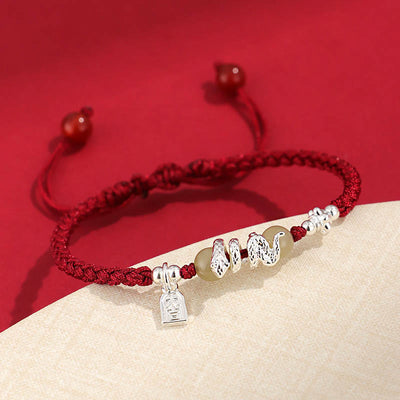 Foviel Hetian-Jade Jahr des Schlangenbandschutz Geflochtenes Armband