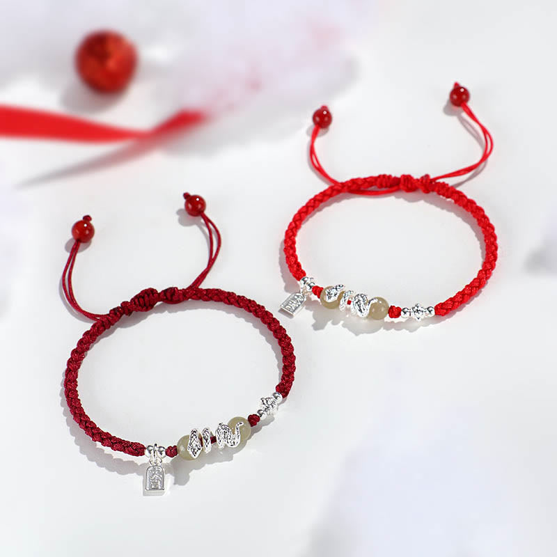 Foviel Hetian-Jade Jahr des Schlangenbandschutz Geflochtenes Armband
