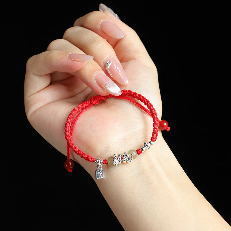 Foviel Hetian-Jade Jahr des Schlangenbandschutz Geflochtenes Armband