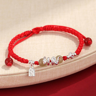Foviel Hetian-Jade Jahr des Schlangenbandschutz Geflochtenes Armband