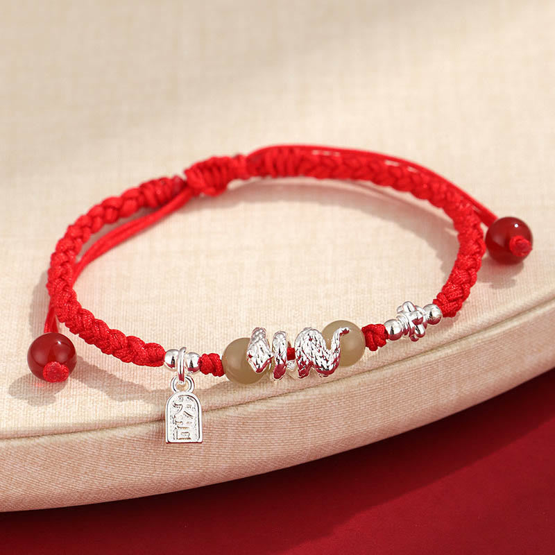 Foviel Hetian-Jade Jahr des Schlangenbandschutz Geflochtenes Armband
