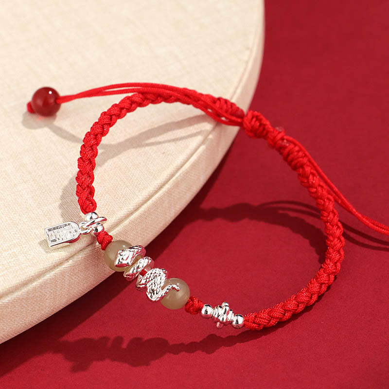 Foviel Hetian-Jade Jahr des Schlangenbandschutz Geflochtenes Armband