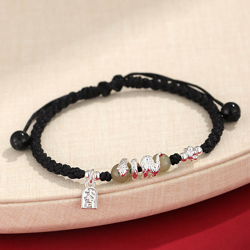 Foviel Hetian-Jade Jahr des Schlangenbandschutz Geflochtenes Armband