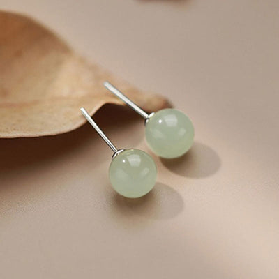 Foviel rund Jade Perlen Glück Stud Ohrringe