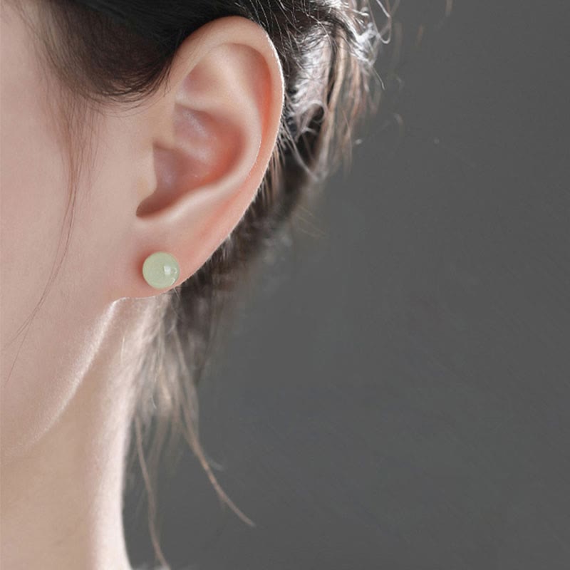 Foviel rund Jade Perlen Glück Stud Ohrringe