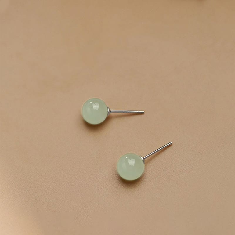 Boucles d'oreilles puces Foviel en jade rond et perlé porte-bonheur