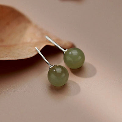 Foviel rund Jade Perlen Glück Stud Ohrringe