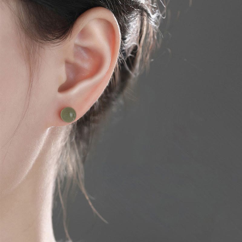 Foviel rund Jade Perlen Glück Stud Ohrringe