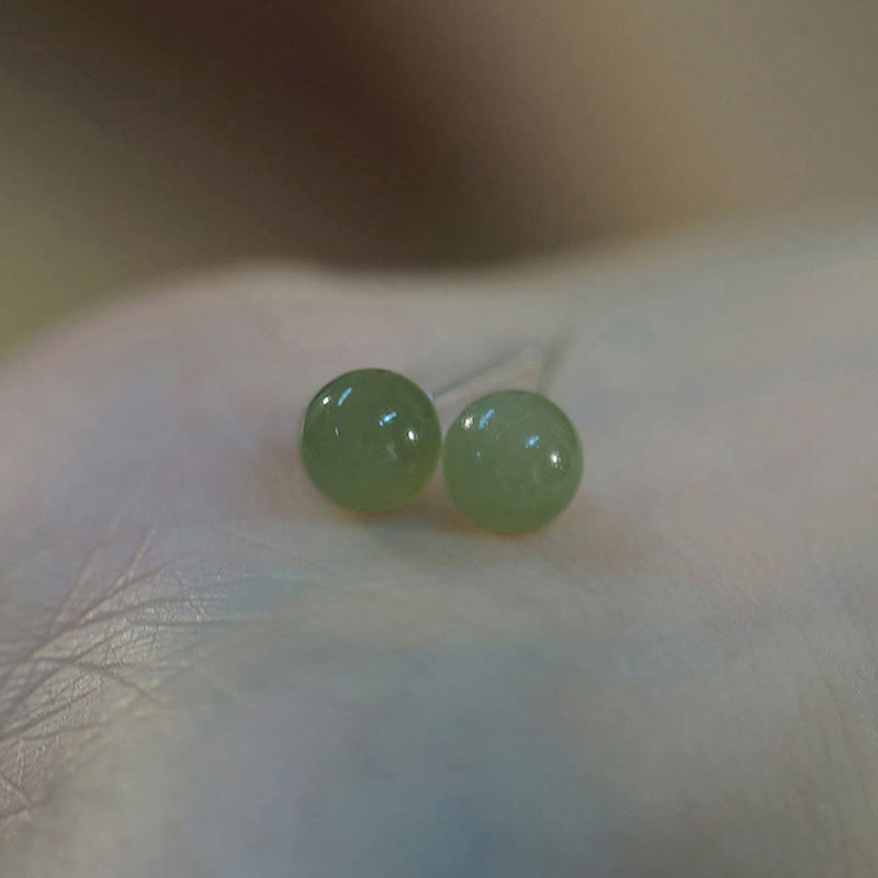 Foviel rund Jade Perlen Glück Stud Ohrringe