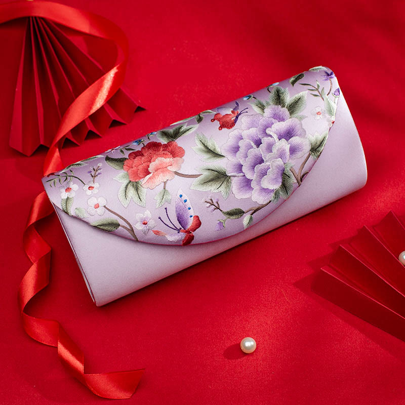 Buddha Stones Peony Tulip Su Embroidery Wedding Shopping Purse Handbag Crossbody Bag Wallet&Handbags BS Light Purple (Peony)24*5.5*11cm