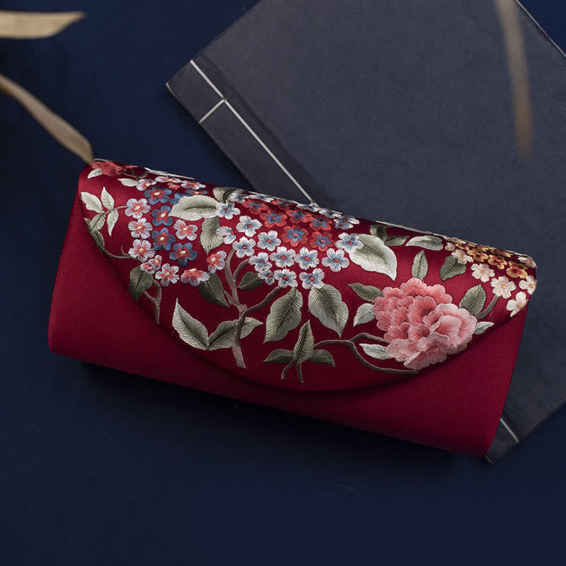 Buddha Stones Hydrangea Su Embroidery Wedding Shopping Wallet Purse Handbag Crossbody Bag Wallet&Handbags BS Deep Red (Hydrangea)24*5.5*11cm