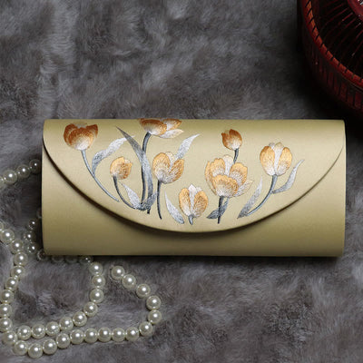 Buddha Stones Plum Bossom Tulip Su Embroidery Wedding Shopping Purse Handbag Crossbody Bag Wallet&Handbags BS Gold (Tulip) 24*5.5*11cm