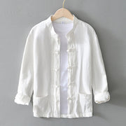 Foviel Frog-Button Chinese Tang Suit Cotton Linen Men Shirt With Pockets