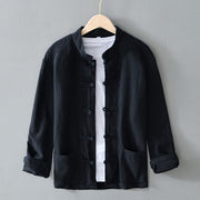 Foviel Frog-Button Chinese Tang Suit Cotton Linen Men Shirt With Pockets