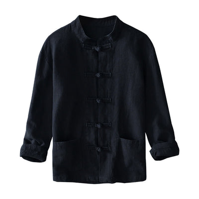 Buddha Stones Frog-Button Chinese Tang Suit Cotton Linen Men Shirt With Pockets - image 22