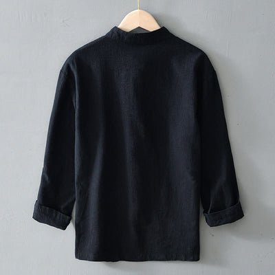 Buddha Stones Frog-Button Chinese Tang Suit Cotton Linen Men Shirt With Pockets - image 15