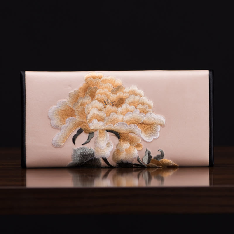 Sac à main portefeuille long de shopping Foviel Peony Flower Su Embroidery Journey