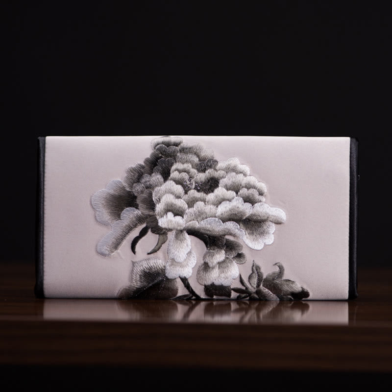 Sac à main portefeuille long de shopping Foviel Peony Flower Su Embroidery Journey