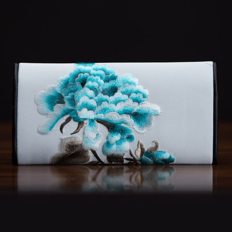 Sac à main portefeuille long de shopping Foviel Peony Flower Su Embroidery Journey