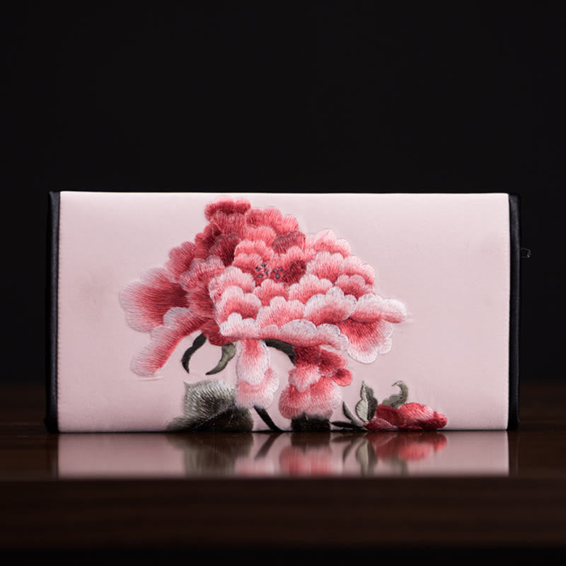 Sac à main portefeuille long de shopping Foviel Peony Flower Su Embroidery Journey