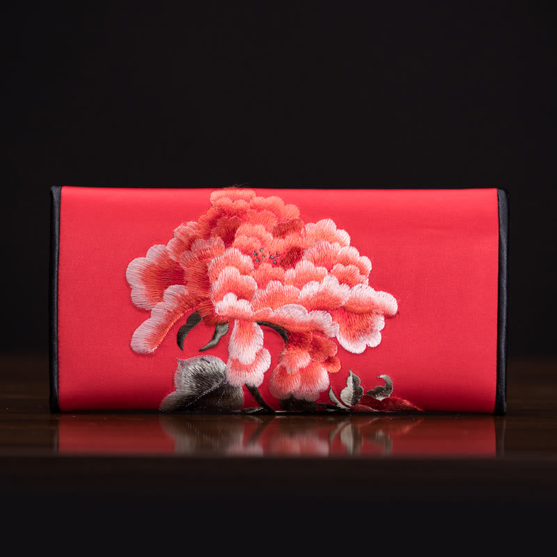 Sac à main portefeuille long de shopping Foviel Peony Flower Su Embroidery Journey