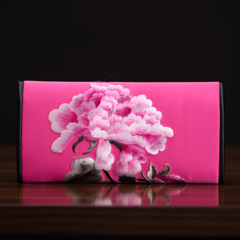 Sac à main portefeuille long de shopping Foviel Peony Flower Su Embroidery Journey