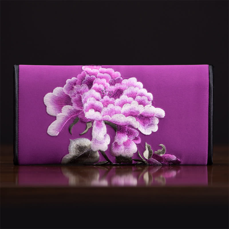 Sac à main portefeuille long de shopping Foviel Peony Flower Su Embroidery Journey