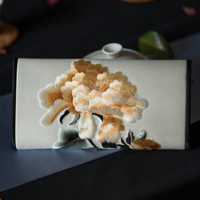 Sac à main portefeuille long de shopping Foviel Peony Flower Su Embroidery Journey