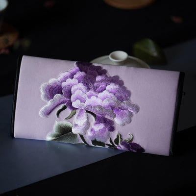 Sac à main portefeuille long de shopping Foviel Peony Flower Su Embroidery Journey