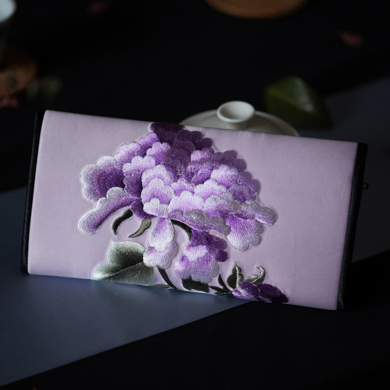 Sac à main portefeuille long de shopping Foviel Peony Flower Su Embroidery Journey