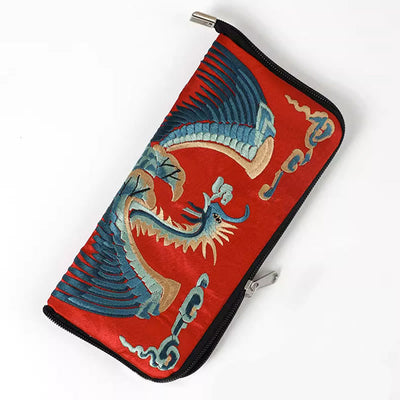 Buddha Stones Mythical Beast Phoenix Dragon Qilin Su Embroidery Ticket Folder Storage Journey Shopping Purse Handbag Wallet&Handbags BS 11