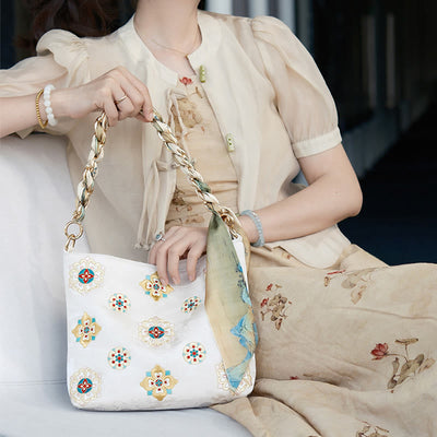 Buddha Stones Satin Su Embroidery Journey Shopping Shoulder Bag Handbag Crossbody Bag Shoulder Bag BS 26