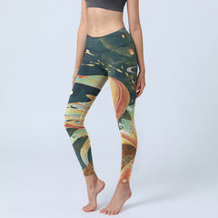 Buddha Stones Dark Slate Gray Double Koi Fish Sky Lantern Tower Exercise Leggings Women's Yoga Pants - DarkSlateGray - US18，UK/AU22，EU50 (4XL) - image 1