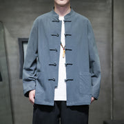 Foviel Simple Frog-Button Chinese Tang Suit Cotton Men Jacket Shirt With Pockets