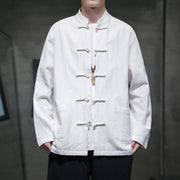 Foviel Simple Frog-Button Chinese Tang Suit Cotton Men Jacket Shirt With Pockets