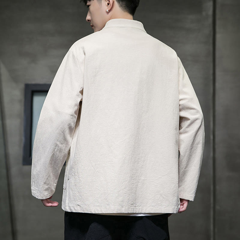 Buddha Stones Simple Frog-Button Chinese Tang Suit Cotton Men Jacket Shirt With Pockets - image 7