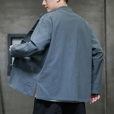 Buddha Stones Simple Frog-Button Chinese Tang Suit Cotton Men Jacket Shirt With Pockets - image 14