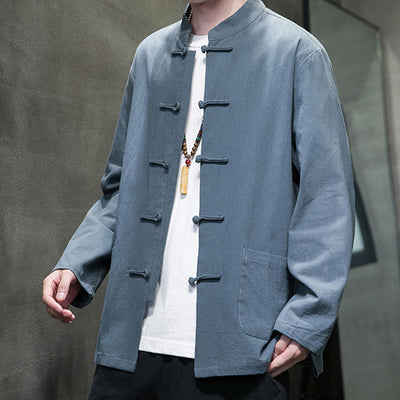 Buddha Stones Simple Frog-Button Chinese Tang Suit Cotton Men Jacket Shirt With Pockets - image 16
