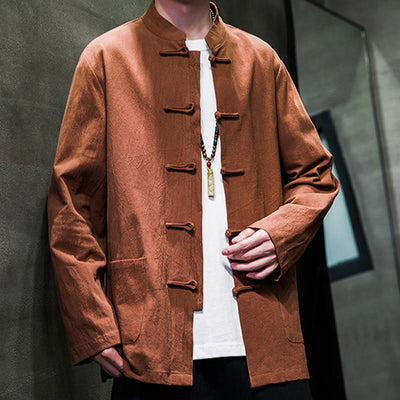 Buddha Stones Simple Frog-Button Chinese Tang Suit Cotton Men Jacket Shirt With Pockets - image 27